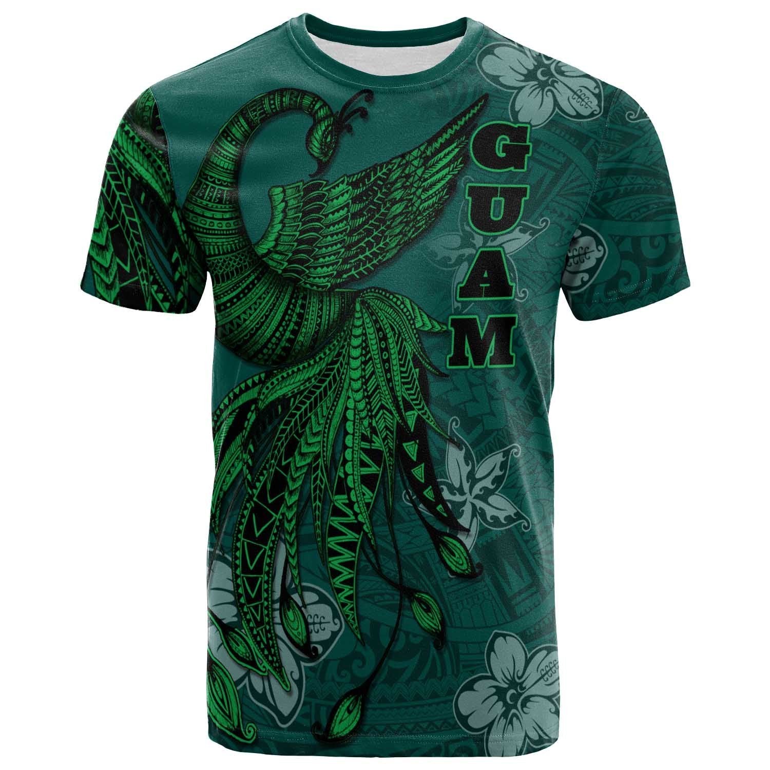 Guam T Shirt Polynesian Phoenix Bird, Fairytales Bird Green Unisex Green - Polynesian Pride