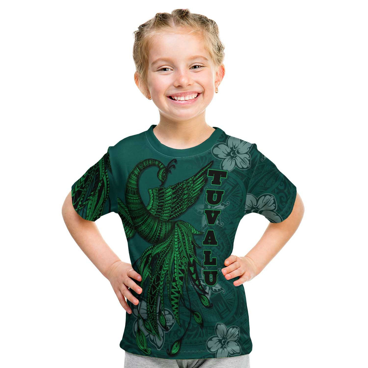 Tuvalu T Shirt Polynesian Phoenix Bird, Fairytales Bird Green - Polynesian Pride