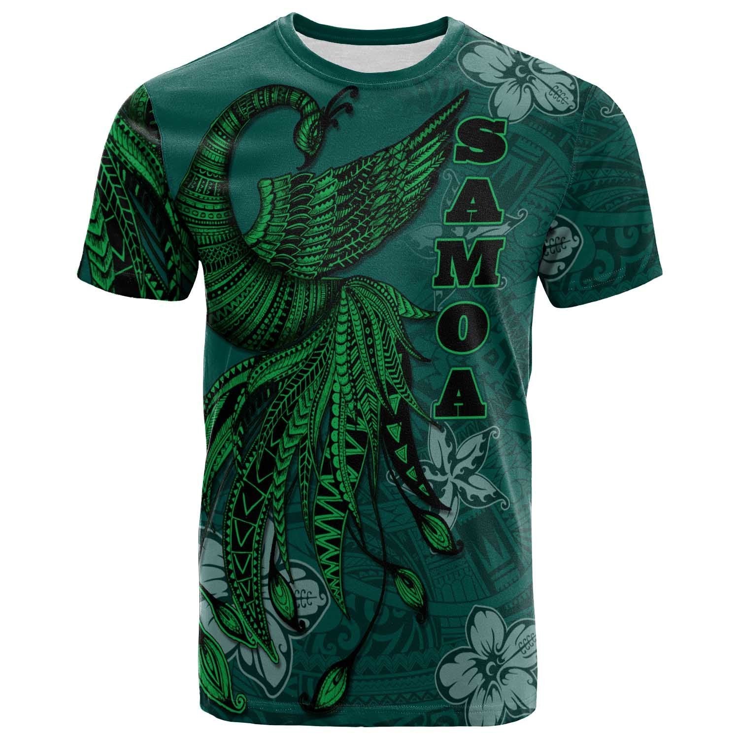 Samoa T Shirt Polynesian Phoenix Bird, Fairytales Bird Green Unisex Green - Polynesian Pride