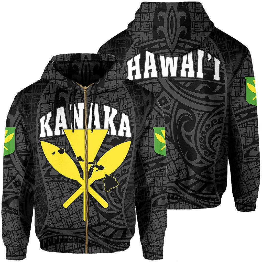 Polynesian Kanaka Maoli Hawaii Zip Hoodie Grey Gel Style Unisex Grey - Polynesian Pride