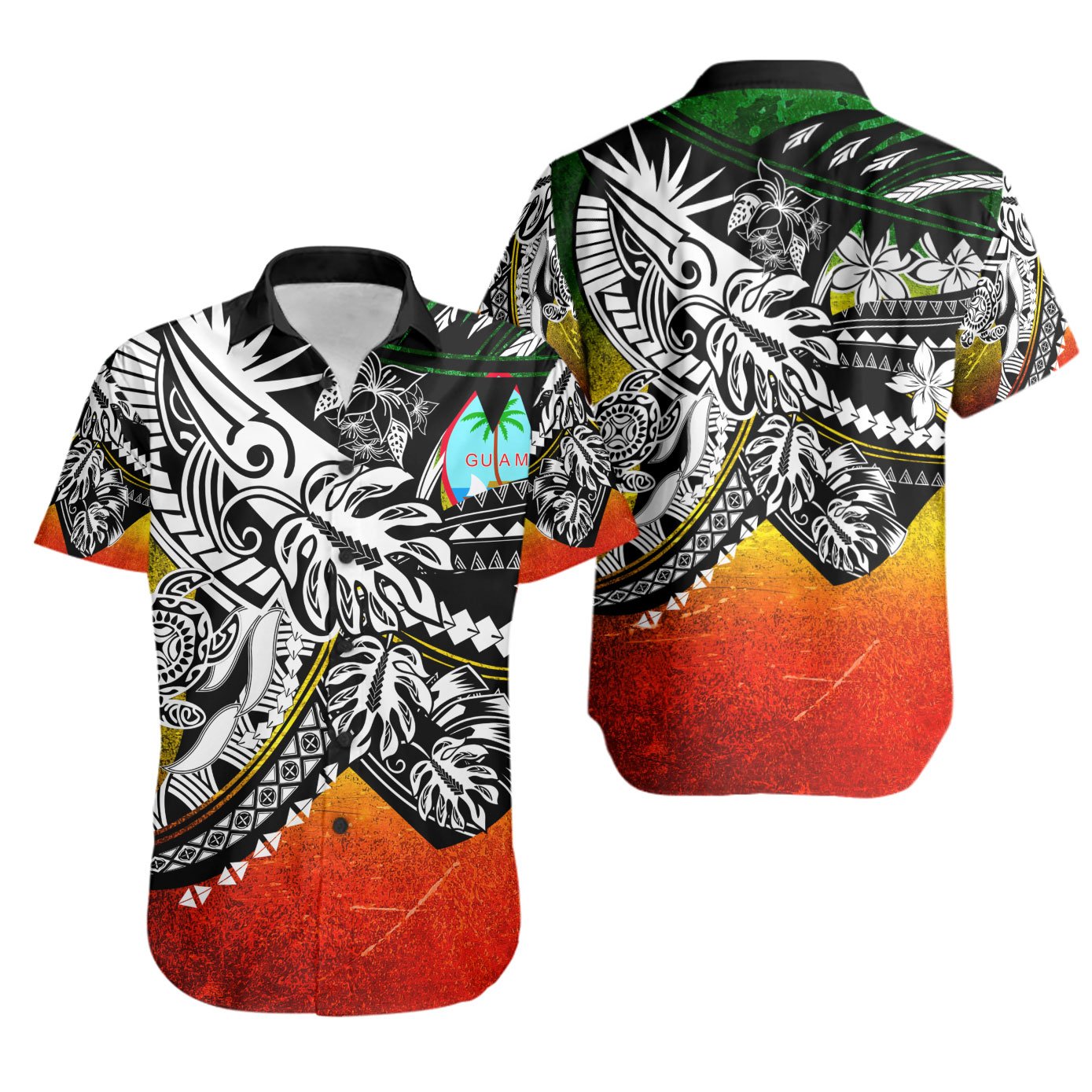 Guam Shirt - Tribal Jungle Pattern Reggae Color Unisex Reggae - Polynesian Pride