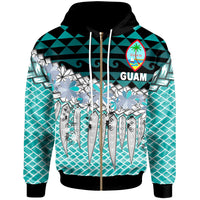 Guam Zip Hoodie Coconut Leaves Weave Pattern Blue Unisex Blue - Polynesian Pride