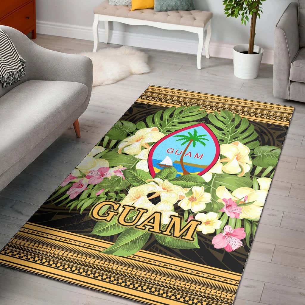 Guam Area Rug - Polynesian Gold Patterns Collection Black - Polynesian Pride