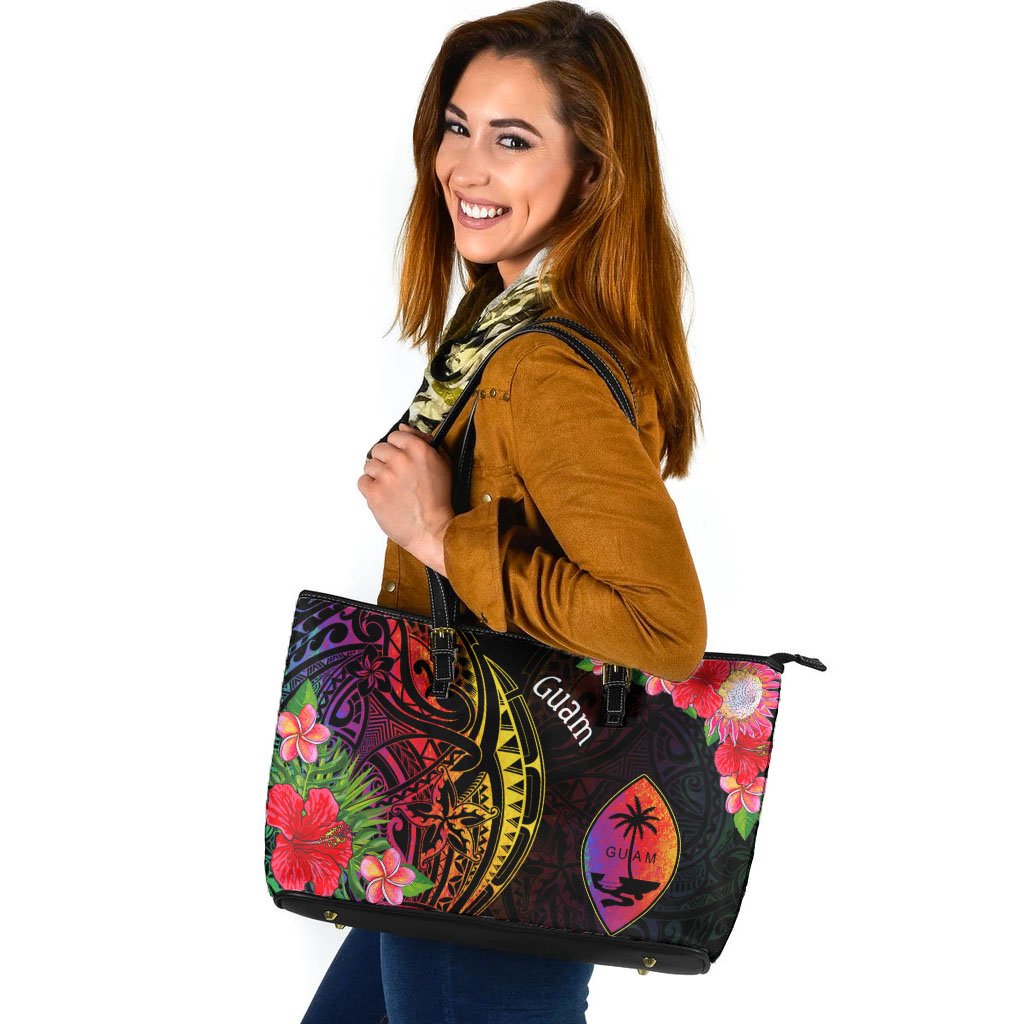 Guam Leather Tote - Tropical Hippie Style Black - Polynesian Pride