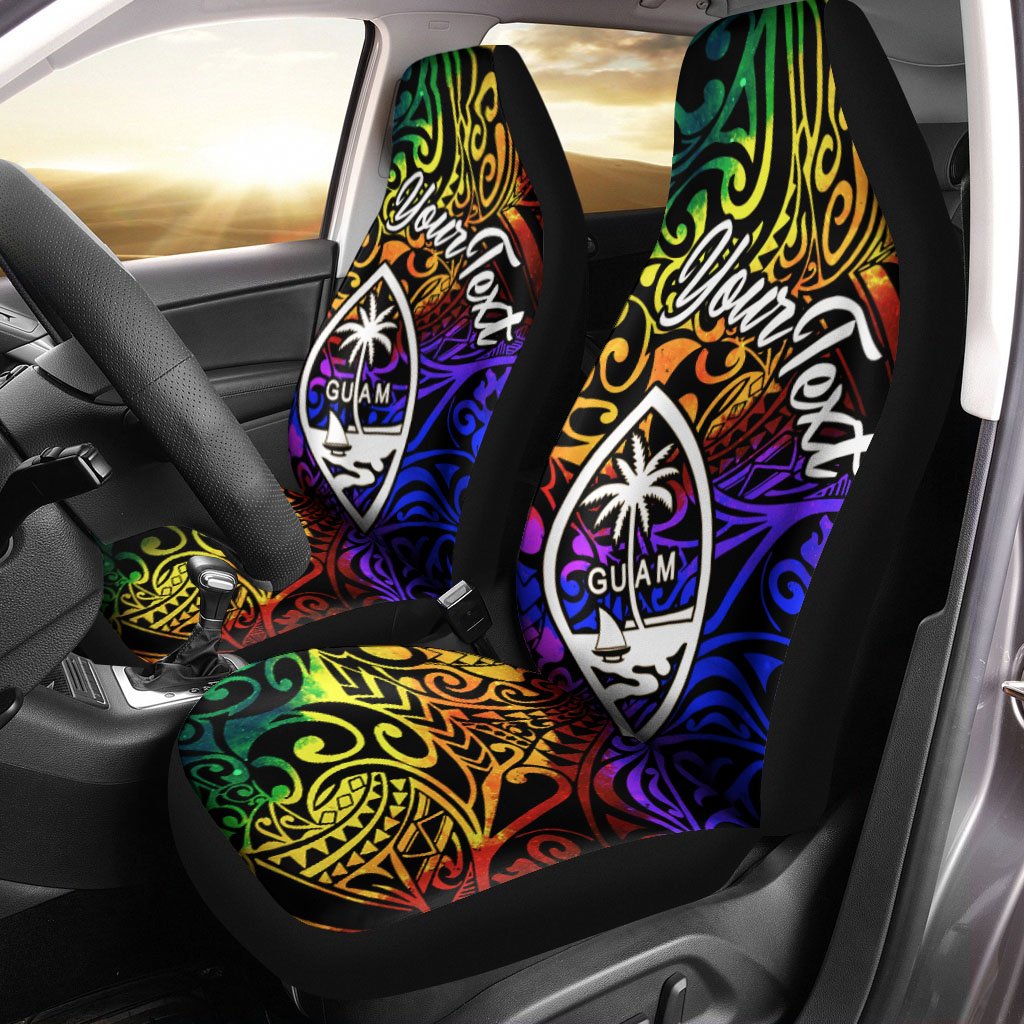 Guam Custom Personalised Car Seat Covers - Rainbow Polynesian Pattern Universal Fit Rainbow - Polynesian Pride