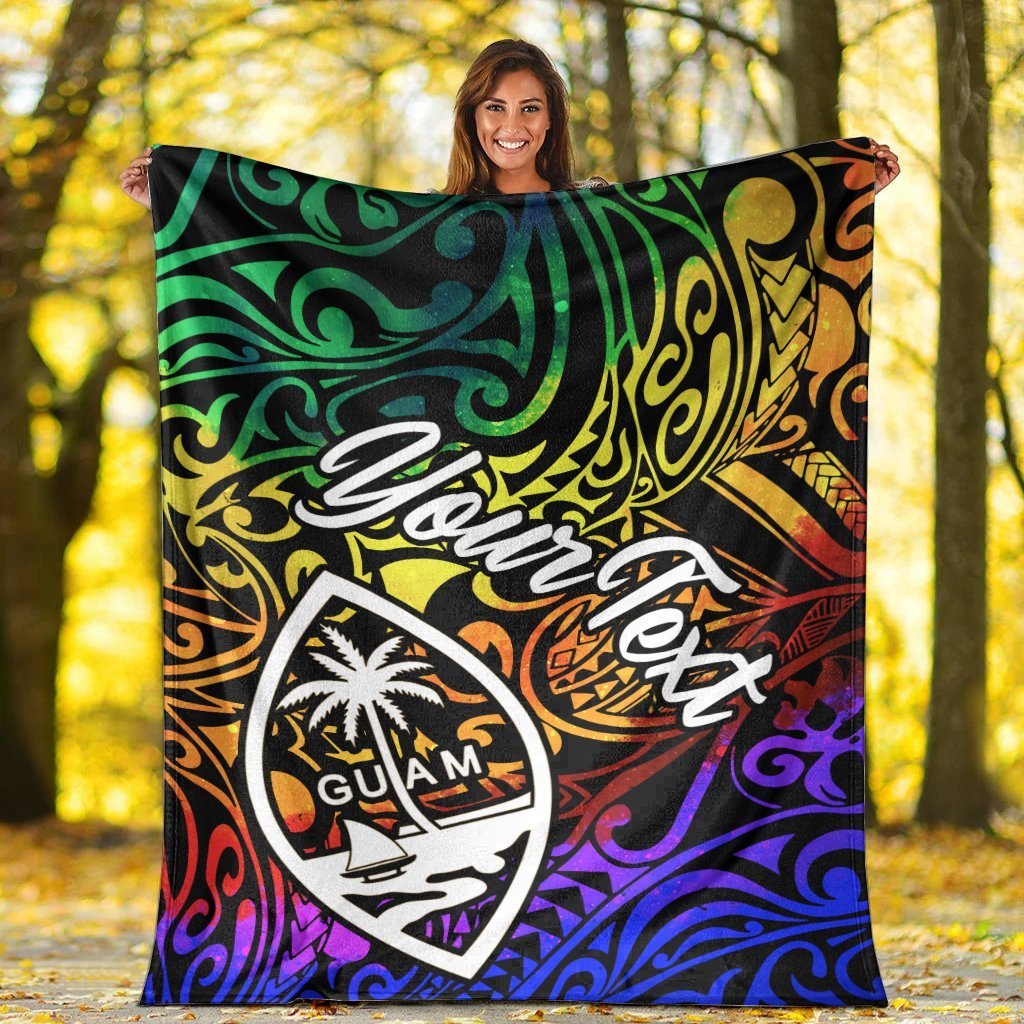 Guam Custom Personalised Premium Blanket - Rainbow Polynesian Pattern - Polynesian Pride