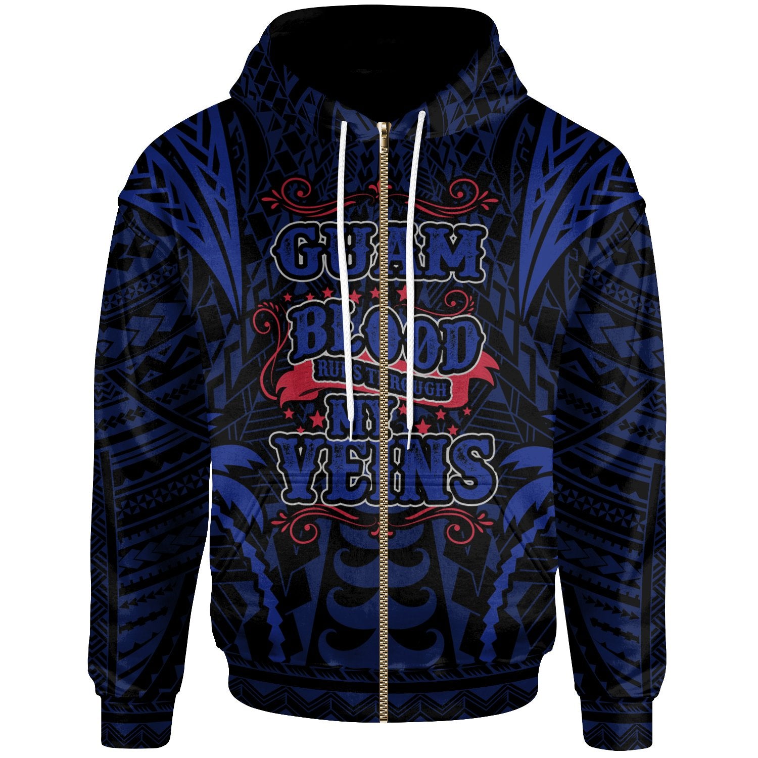 Guam Zip up Hoodie Blood Runs Through My Veins Style Flag Unisex Blue - Polynesian Pride