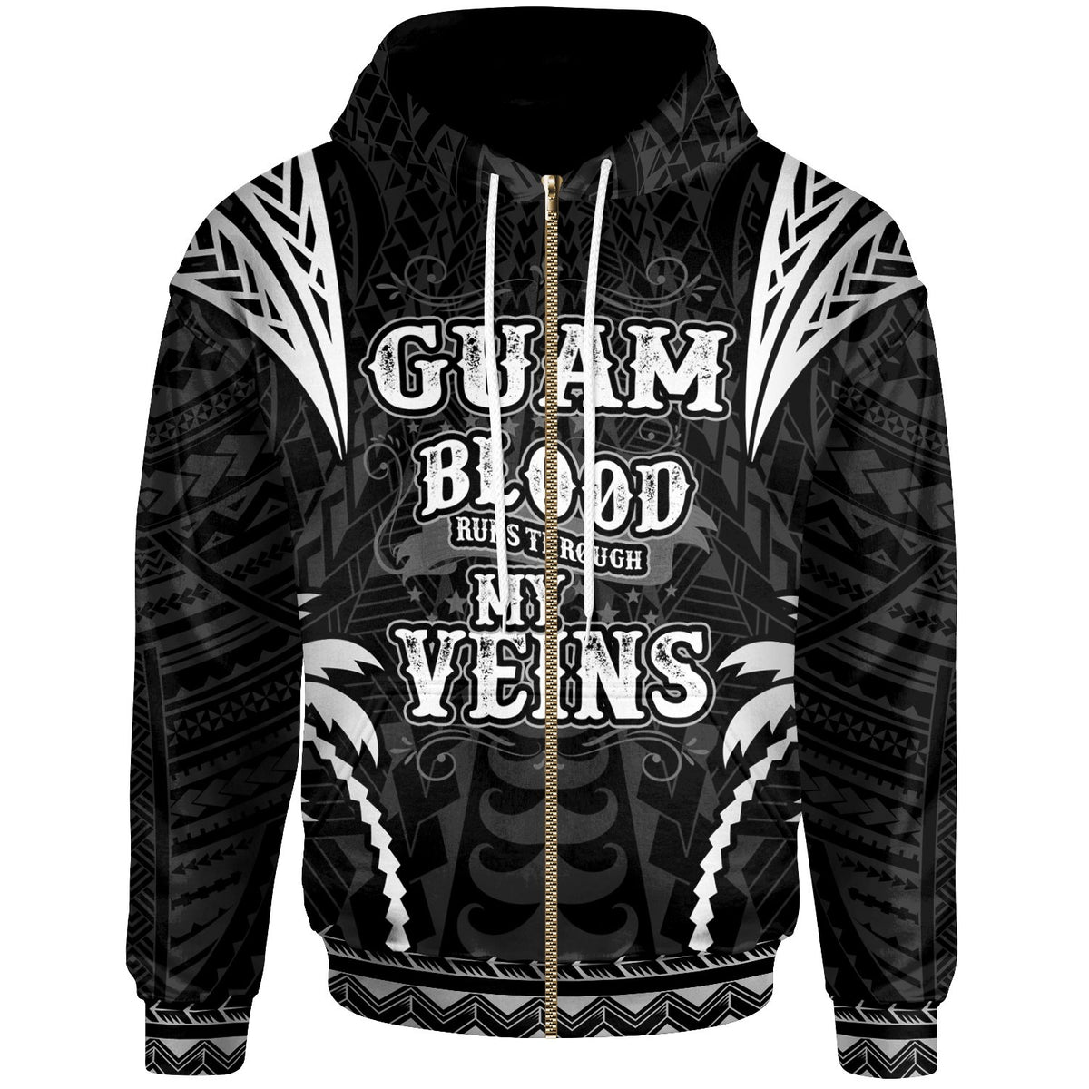 Guam Zip up Hoodie Blood Runs Through My Veins Style Black Unisex Black - Polynesian Pride