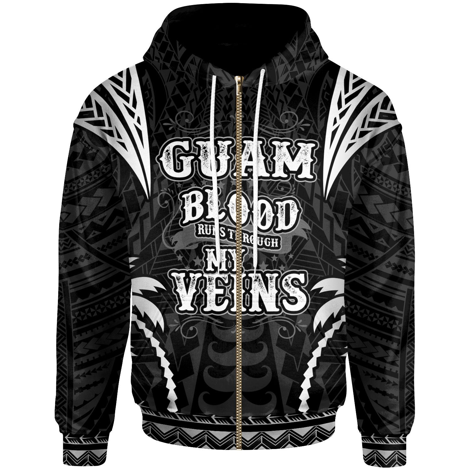 Guam Zip up Hoodie Blood Runs Through My Veins Style Black Unisex Black - Polynesian Pride