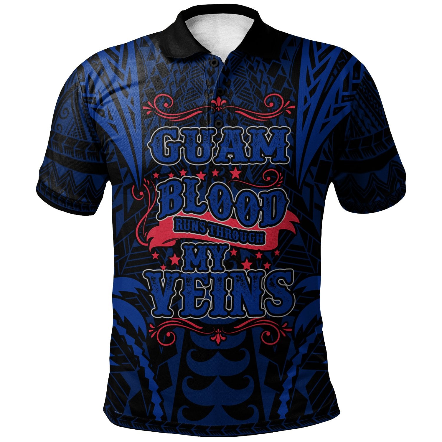 Guam Polo Shirt Blood Runs Through My Veins Style Flag Unisex Blue - Polynesian Pride