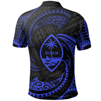 Guam Polynesian Custom Polo Shirt Blue Tribal Wave - Polynesian Pride