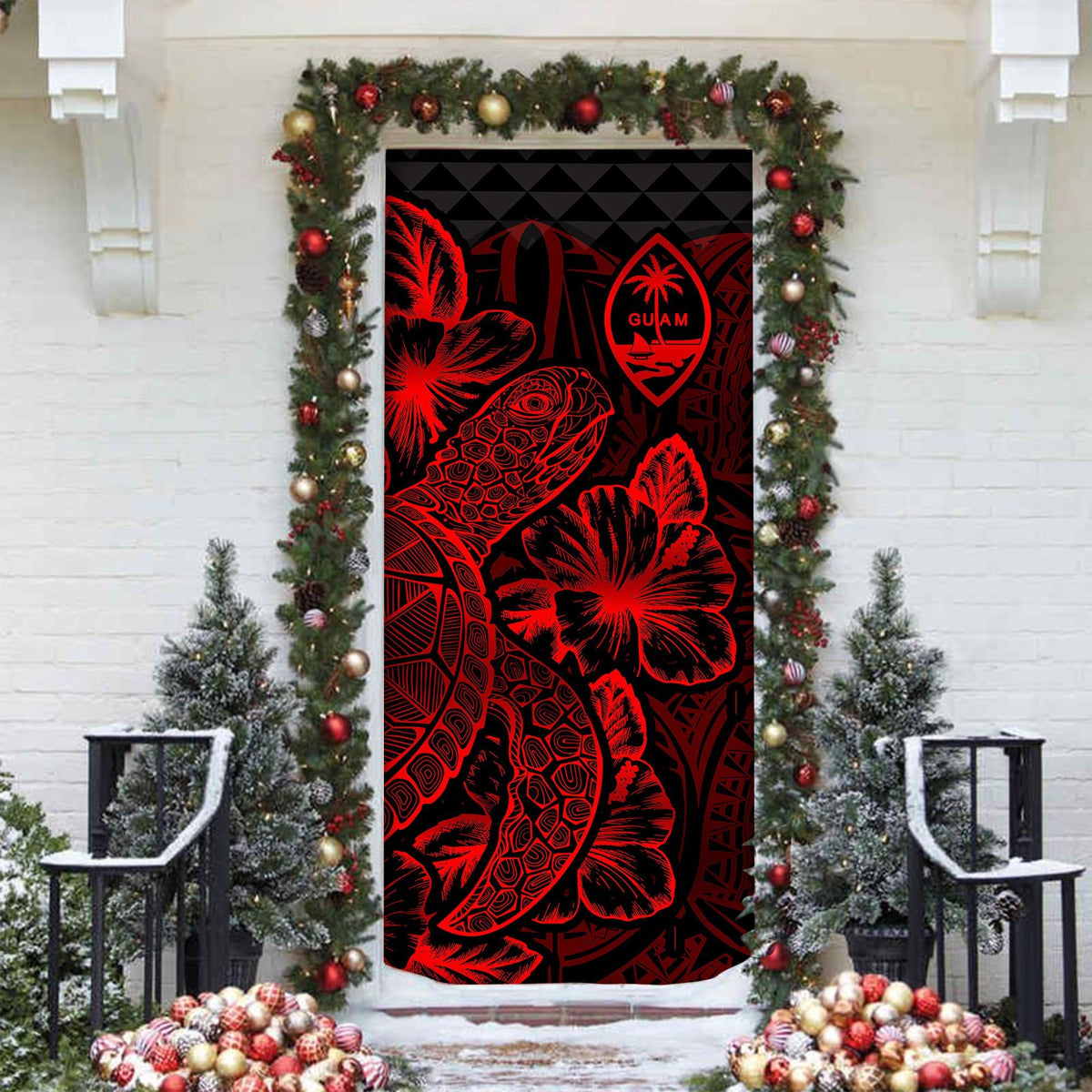Guam Door Cover Turtle Hibiscus Red - Polynesian Pride