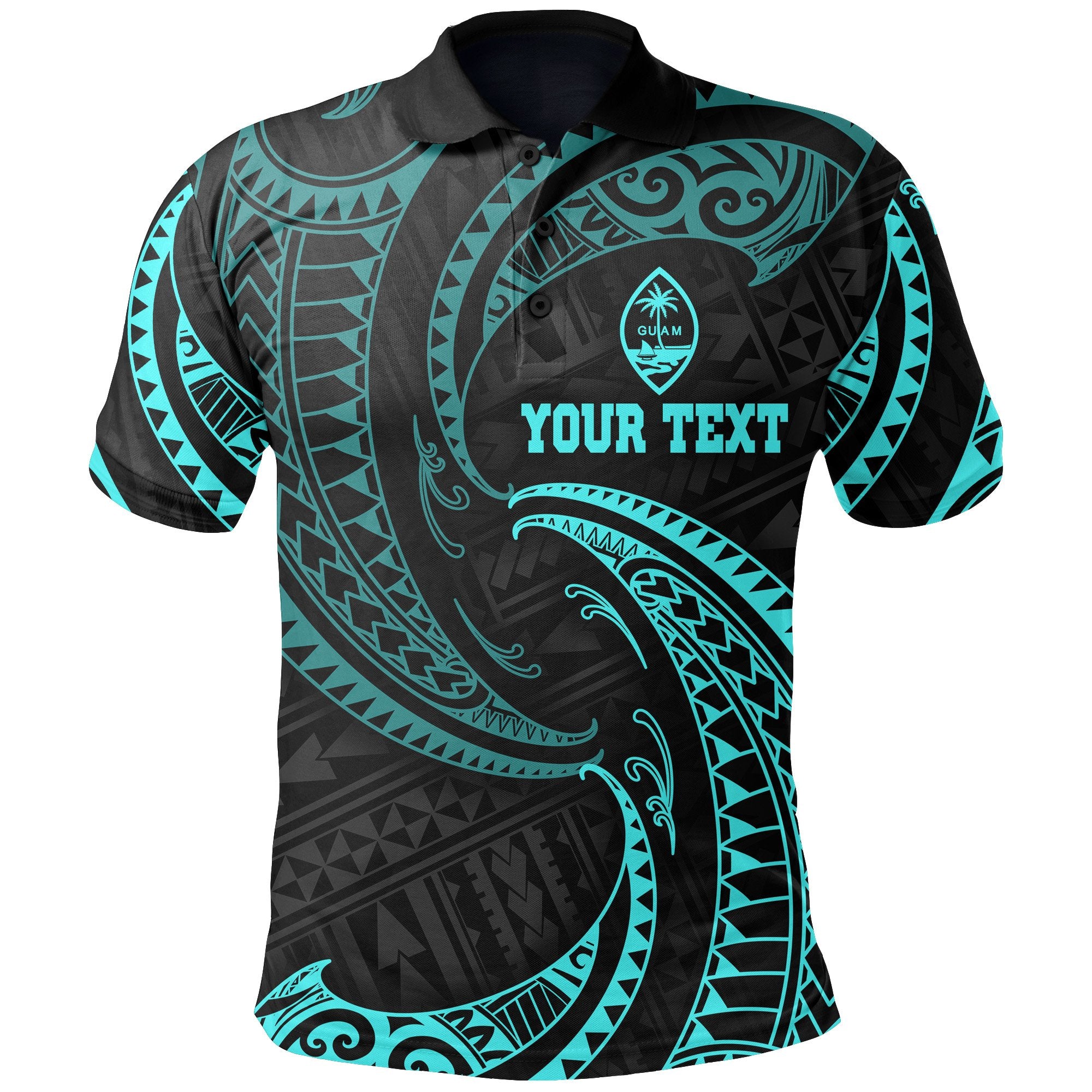 Guam Polynesian Custom Polo Shirt Neon Blue Tribal Wave Unisex Blue - Polynesian Pride