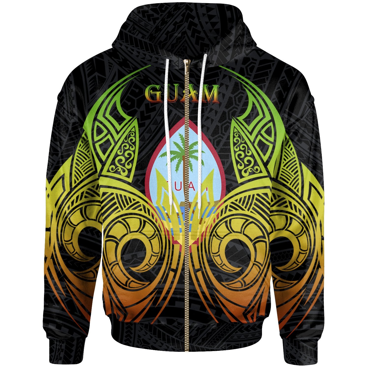 Guam Zip up Hoodie Polynesian Reggae Tatoo Unisex Reggae - Polynesian Pride