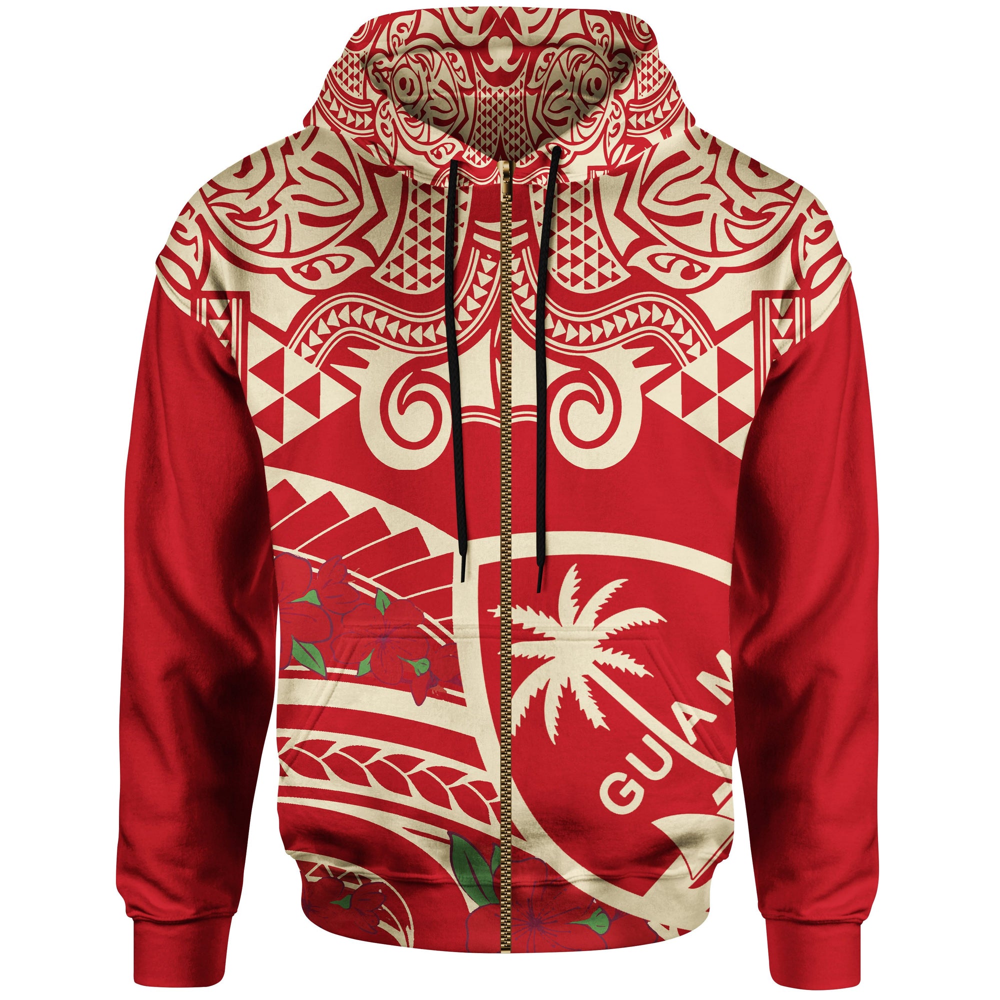 Guam Zip up Hoodie Polynesian Pattern Vintage Style Red Color Unisex Red - Polynesian Pride