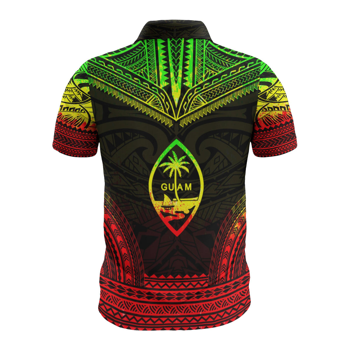 Guam Custom Polo Shirt Guahan Coat Of Arms Polynesian Chief Tattoo Reggae Version - Polynesian Pride