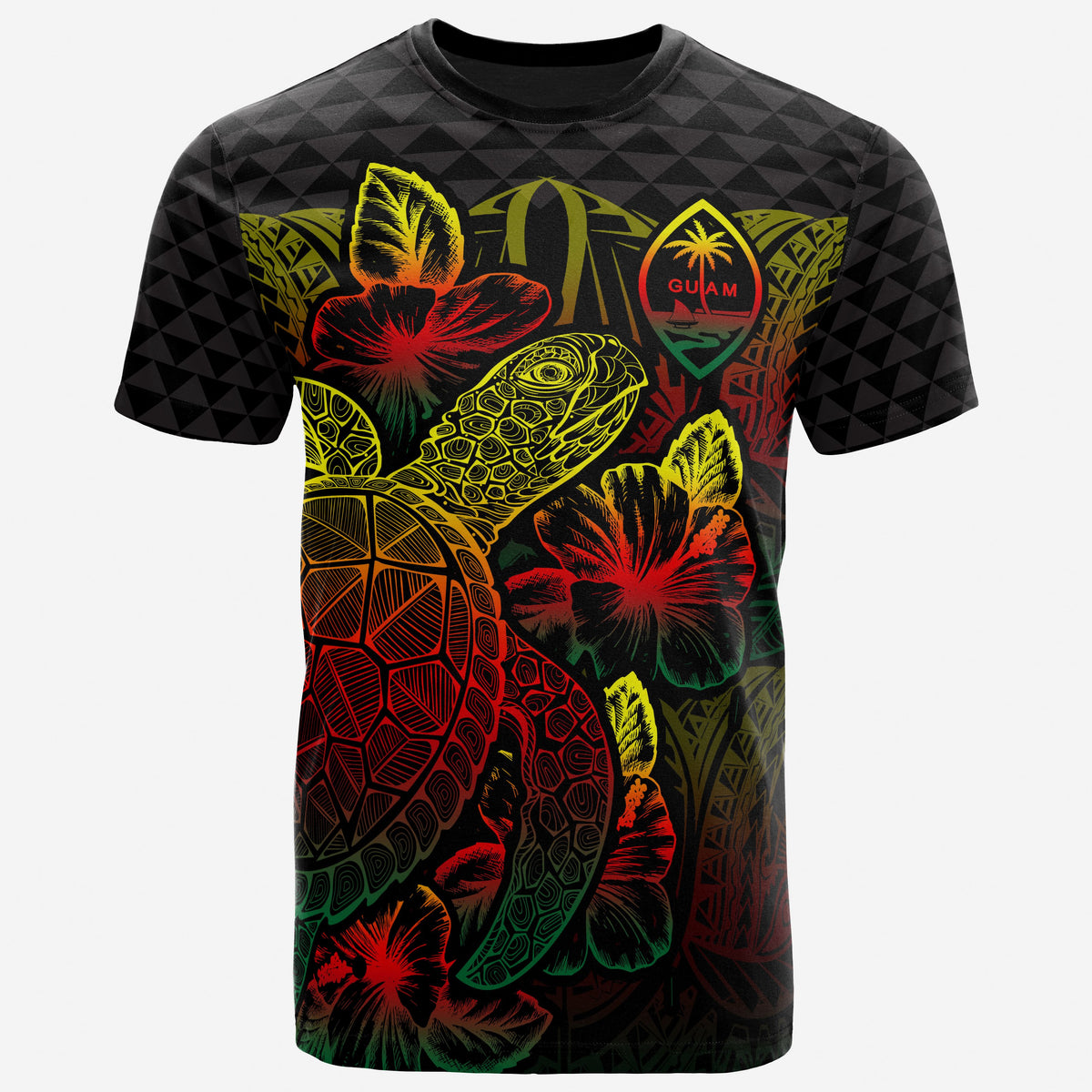 Guam T Shirt Guam Coat of Arms Turtle Hibiscus Reggae Unisex Reggae - Polynesian Pride