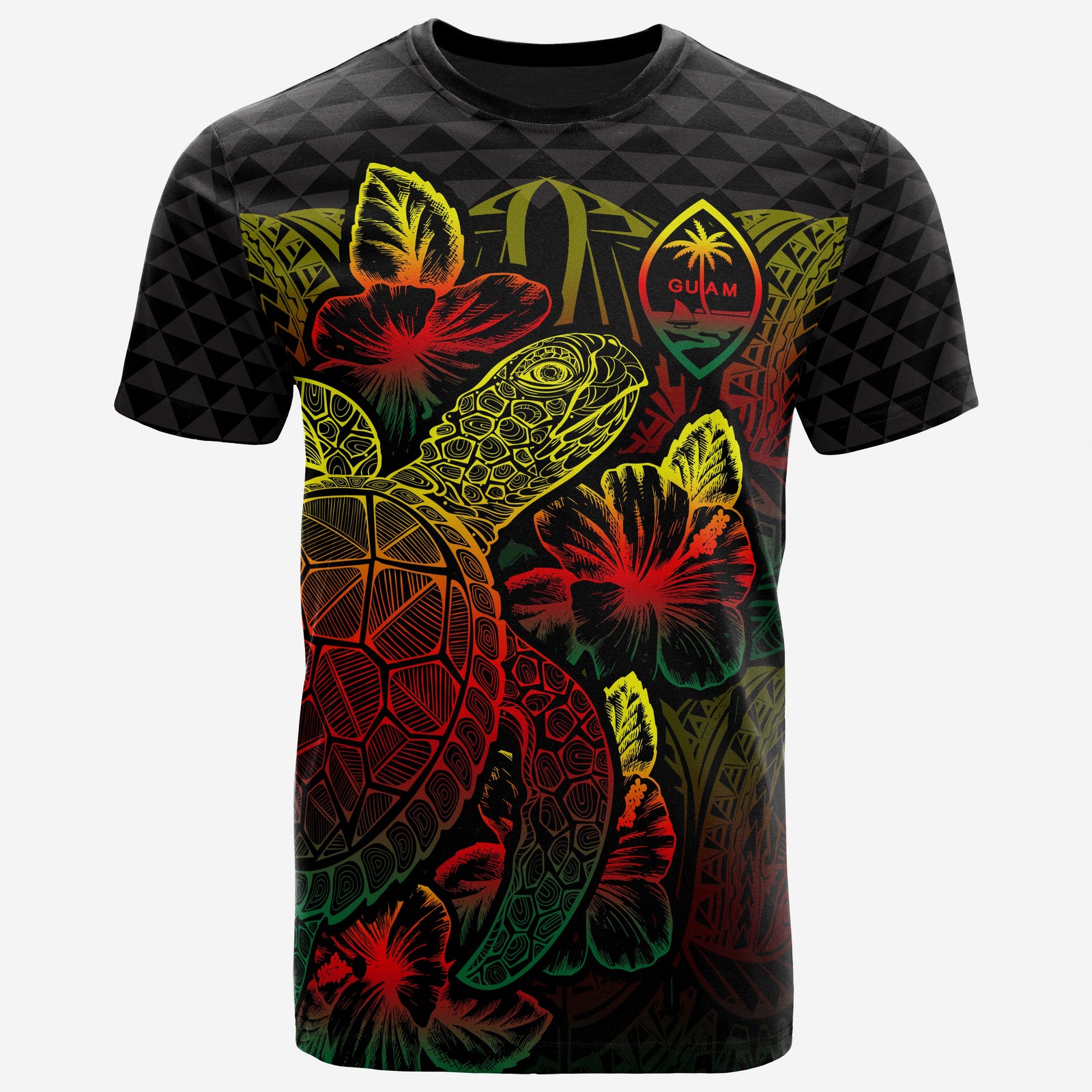 Guam T Shirt Guam Coat of Arms Turtle Hibiscus Reggae Unisex Reggae - Polynesian Pride