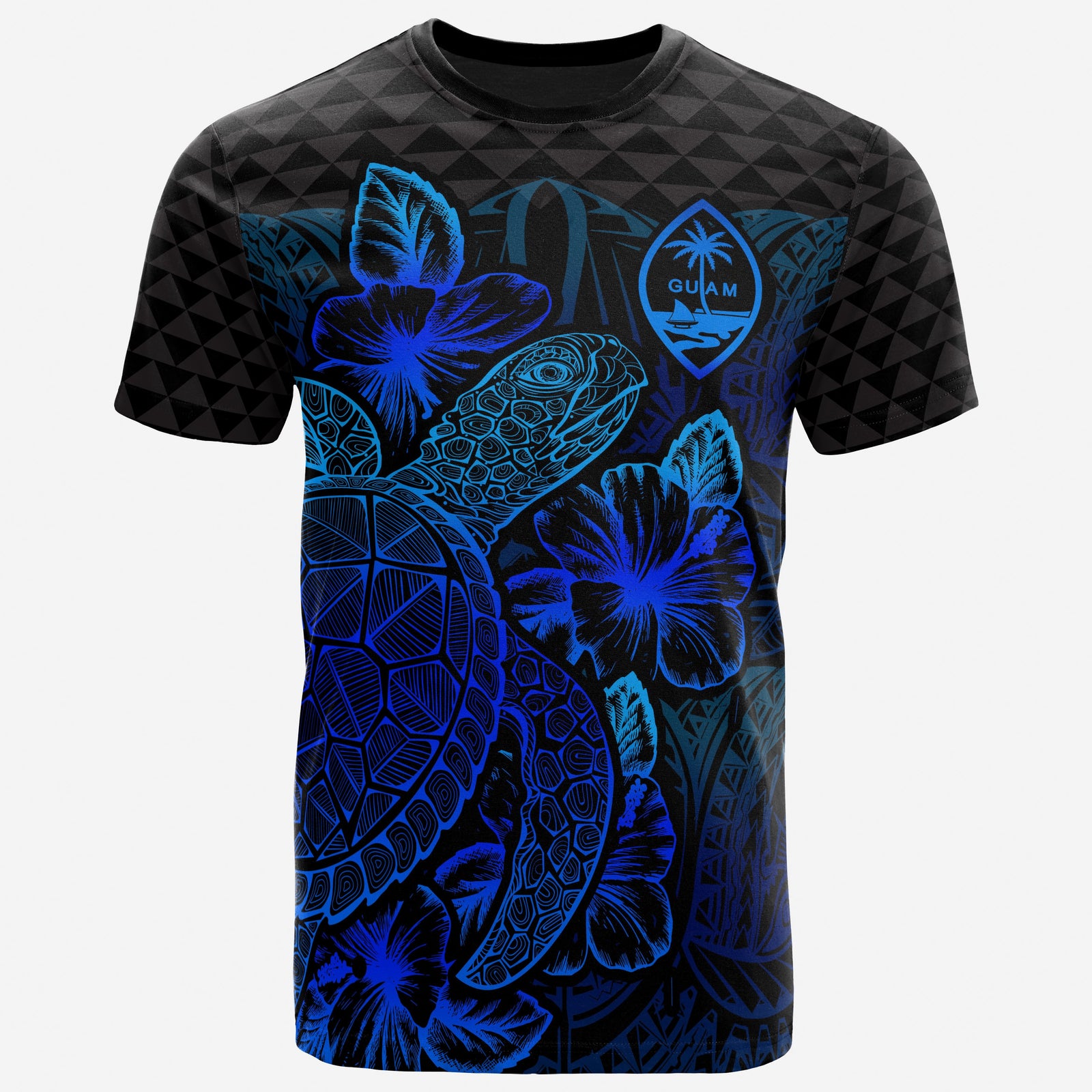 Guam T Shirt Guam Coat of Arms Turtle Hibiscus Blue Unisex Blue - Polynesian Pride