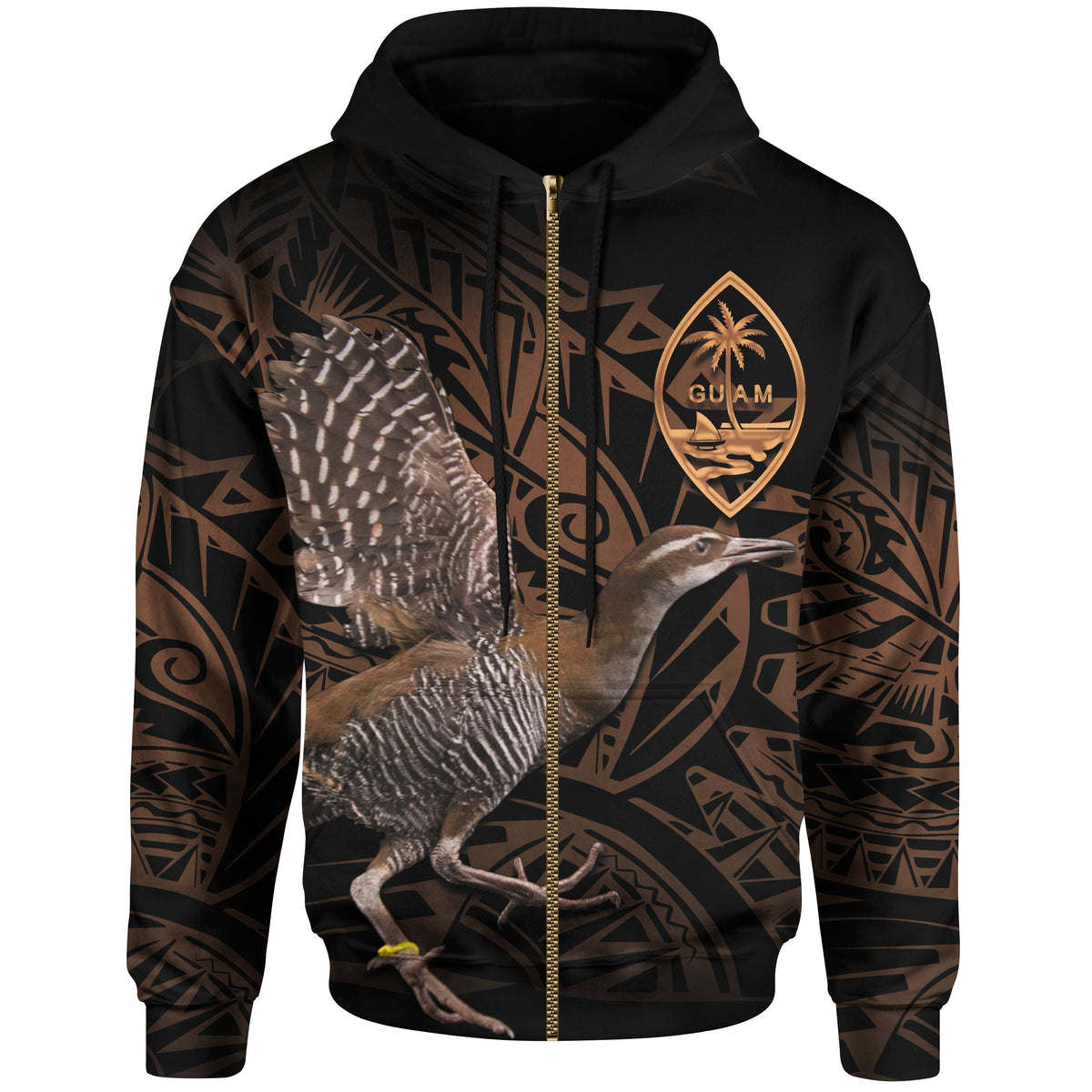 Guam Zip up Hoodie Guam Rail Unisex Black - Polynesian Pride