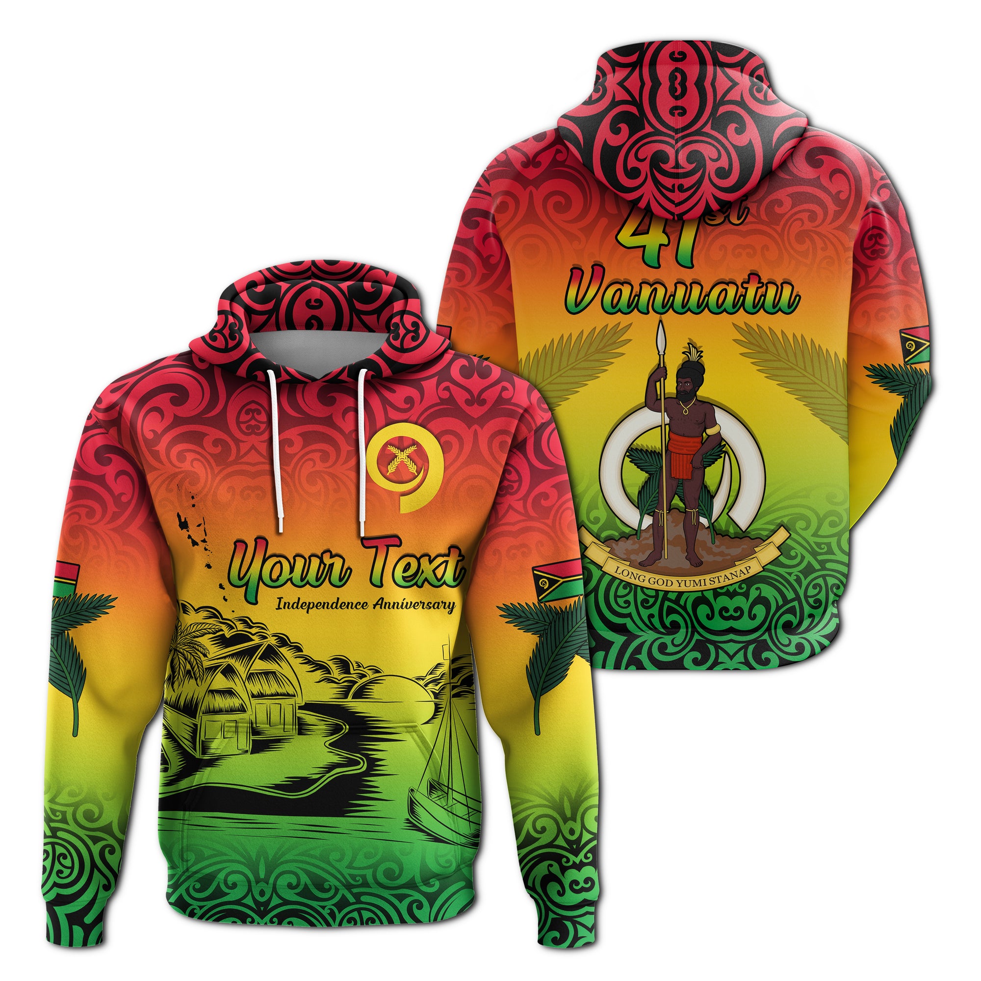 Custom Vanuatu Peaceful Hoodie Independence Anniversary LT13 Unisex Red - Polynesian Pride