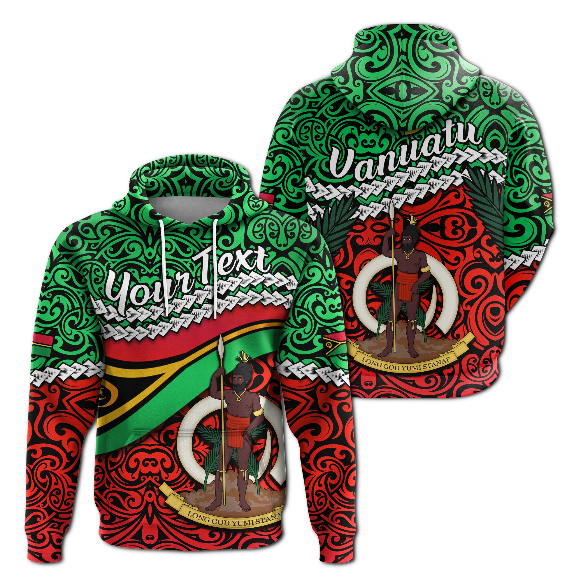 Custom Proud Vanuatu Hoodie Pattern Mix Flag LT13 Unisex Green - Polynesian Pride