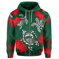Hawaii Lehua Flowers Turtle Poly Zipper Hoodie Ser Style - Polynesian Pride