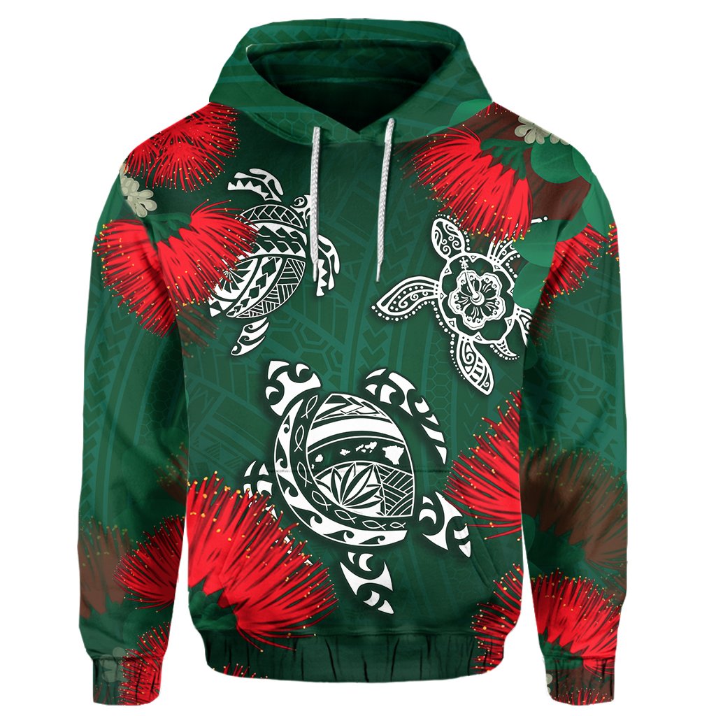 Hawaii Lehua Flowers Turtle Poly Hoodie Ser Style - Polynesian Pride