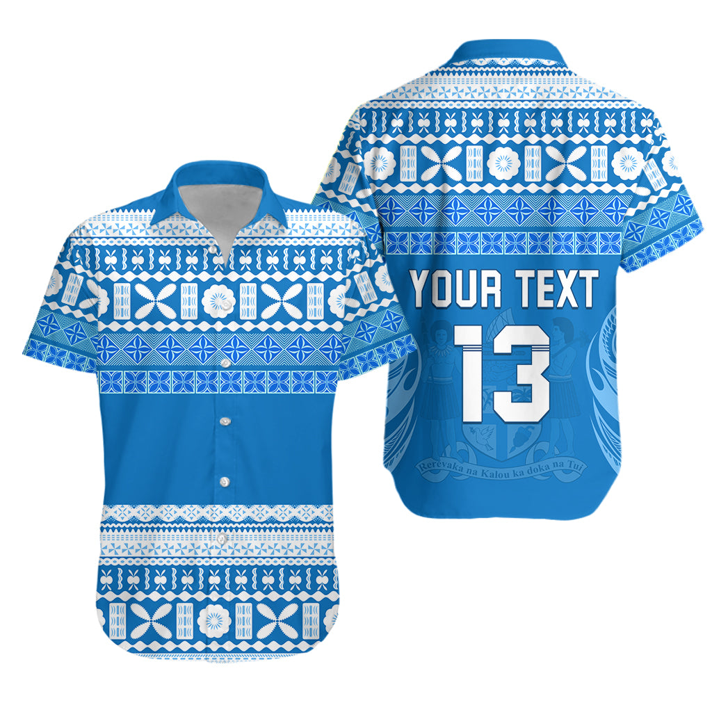 (Custom Text and Number) Bula Fiji Hawaiian Shirt Tapa Pattern LT13 Unisex Blue - Polynesian Pride