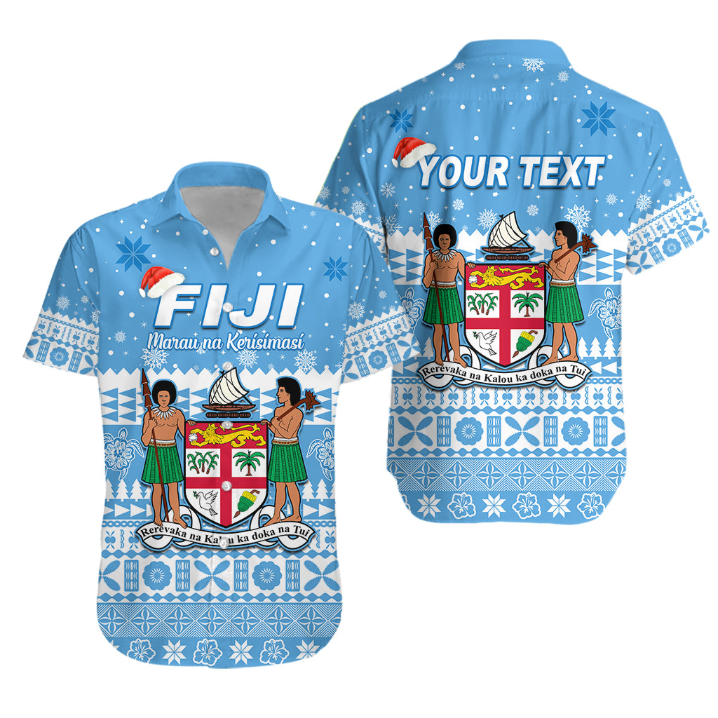 (Custom Personalised) Fiji Merry Christmas Hawaiian Shirt Tapa and Hibiscus LT13 Unisex Blue - Polynesian Pride