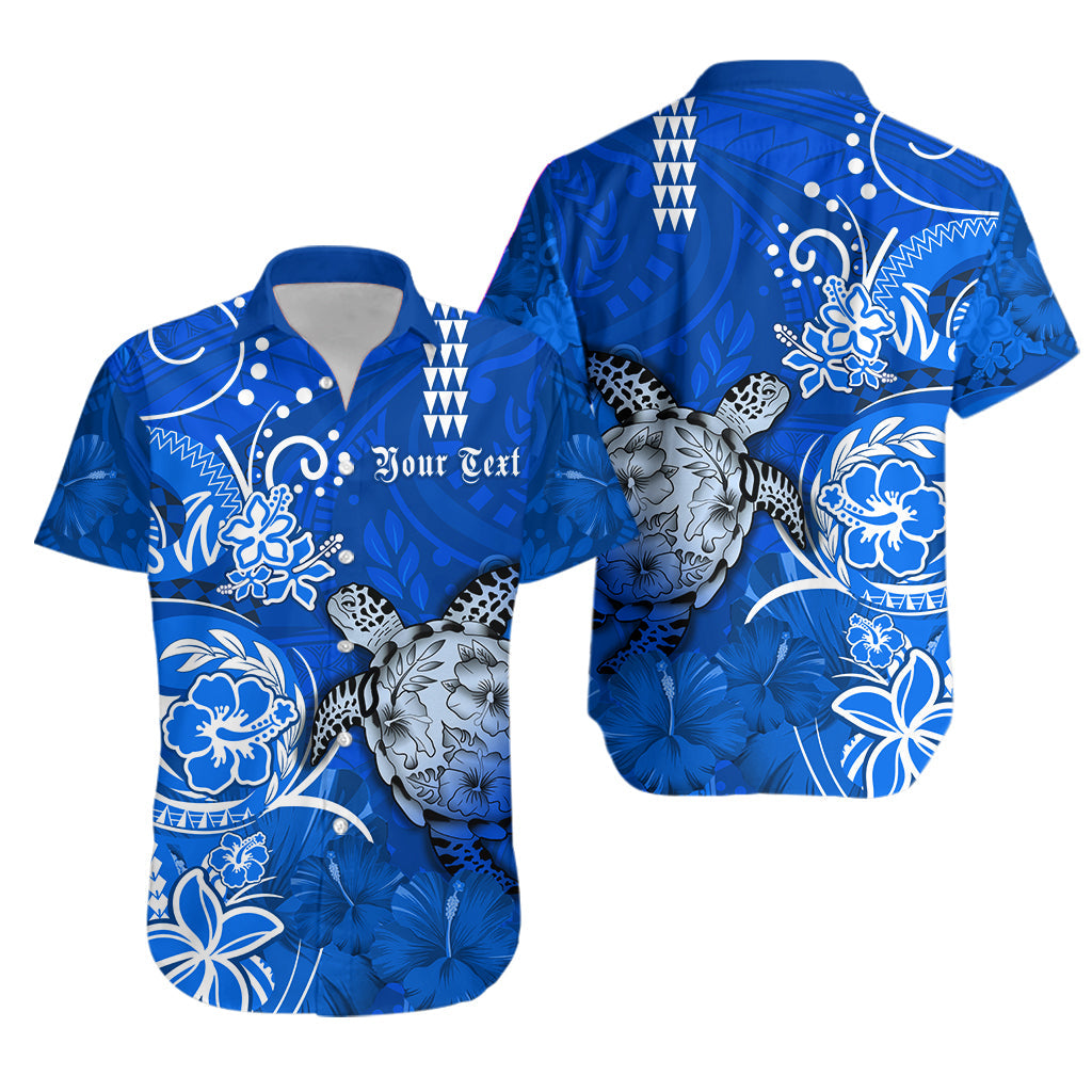 (Custom Personalised) Hawaii Hawaiian Shirt Polynesia Blue Sea Turtle Honu and Hibiscus LT13 Unisex Blue - Polynesian Pride