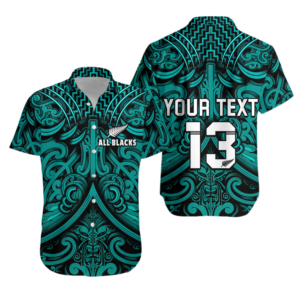 (Custom Text and Number) New Zealand Silver Fern Rugby Hawaiian Shirt All Black Turquoise NZ Maori Pattern LT13 Unisex Turquoise - Polynesian Pride