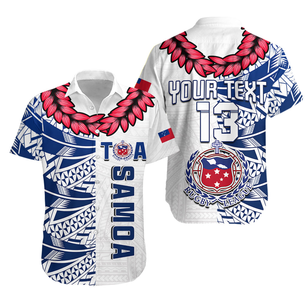 (Custom Text and Number) Toa Samoa Rugby Hawaiian Shirt Siamupini Ula Fala White LT13 White - Polynesian Pride