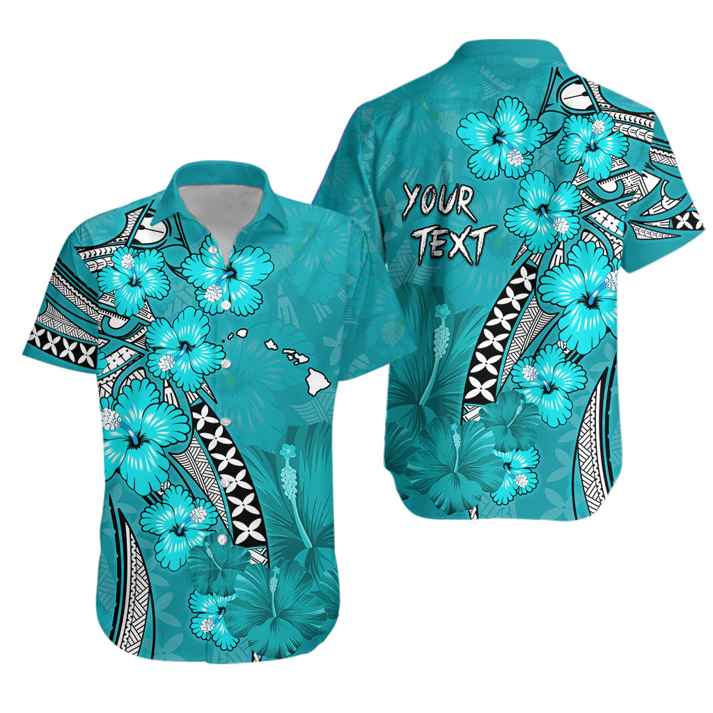 (Custom Personalised) Hawaii Hawaiian Shirt Polynesia Turquoise Hibiscus and Map Mystical LT13 Unisex Turquoise - Polynesian Pride