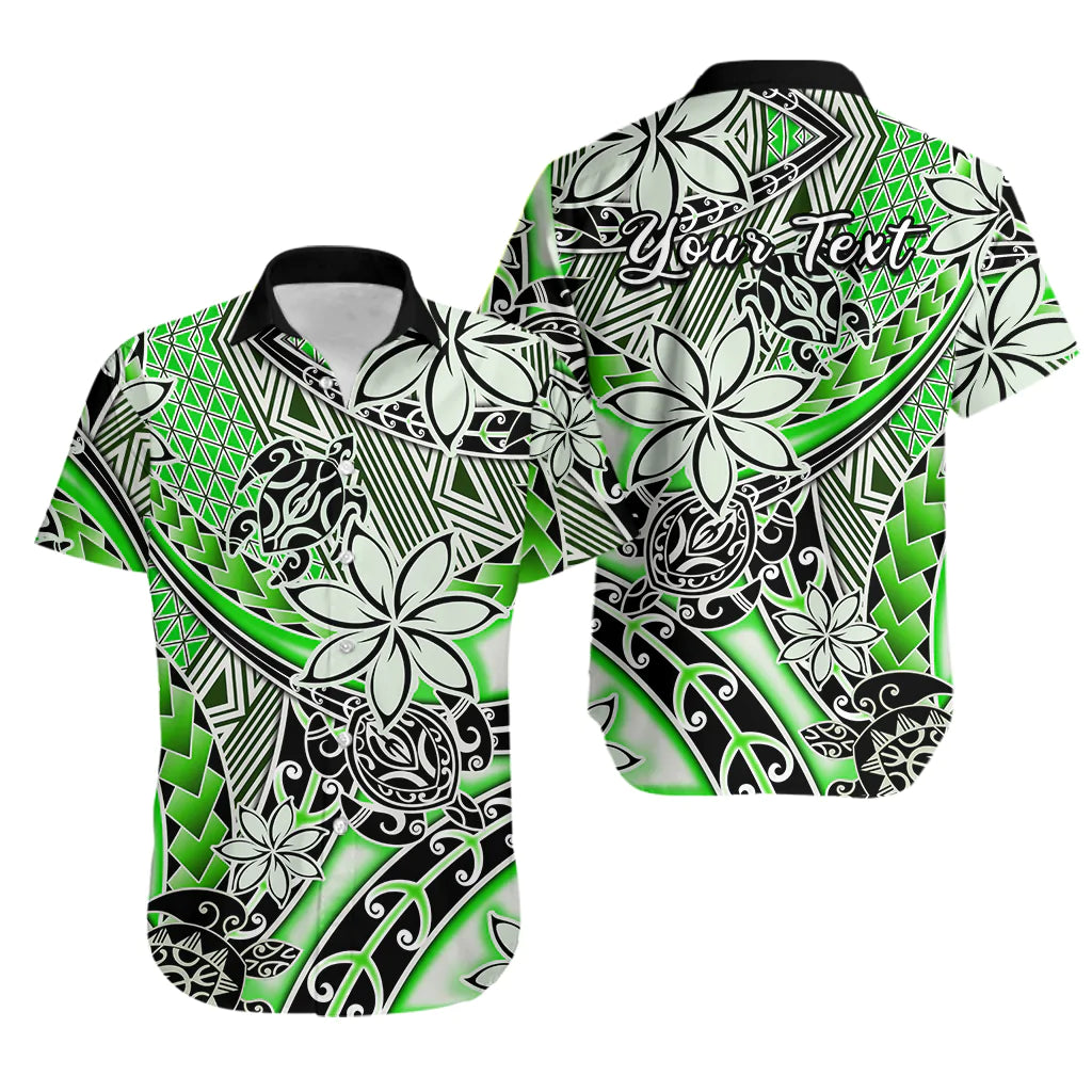 (Custom Personalised) Hawaii Hawaiian Shirt Tribal Plumeria With Polynesian Turtle Ver.01 LT14 Green - Polynesian Pride