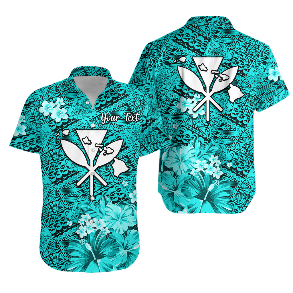 (Custom Personalised) Hawaii Hawaiian Shirt Map and Turtle Turquoise Flowers LT13 Unisex Turquoise - Polynesian Pride