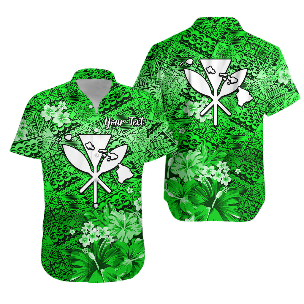 (Custom Personalised) Hawaii Hawaiian Shirt Map and Turtle Green Flowers LT13 Unisex Green - Polynesian Pride