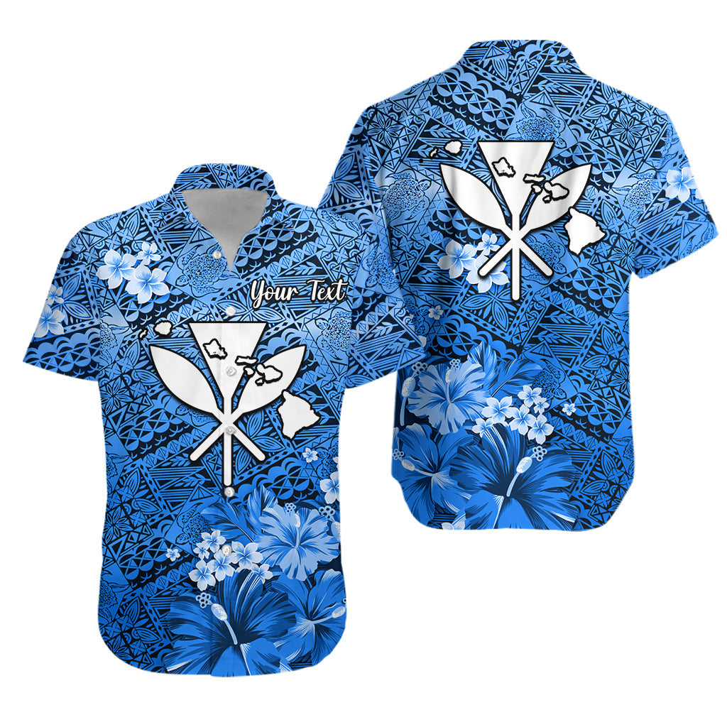 (Custom Personalised) Hawaii Hawaiian Shirt Map and Turtle Blue Flowers LT13 Unisex Blue - Polynesian Pride