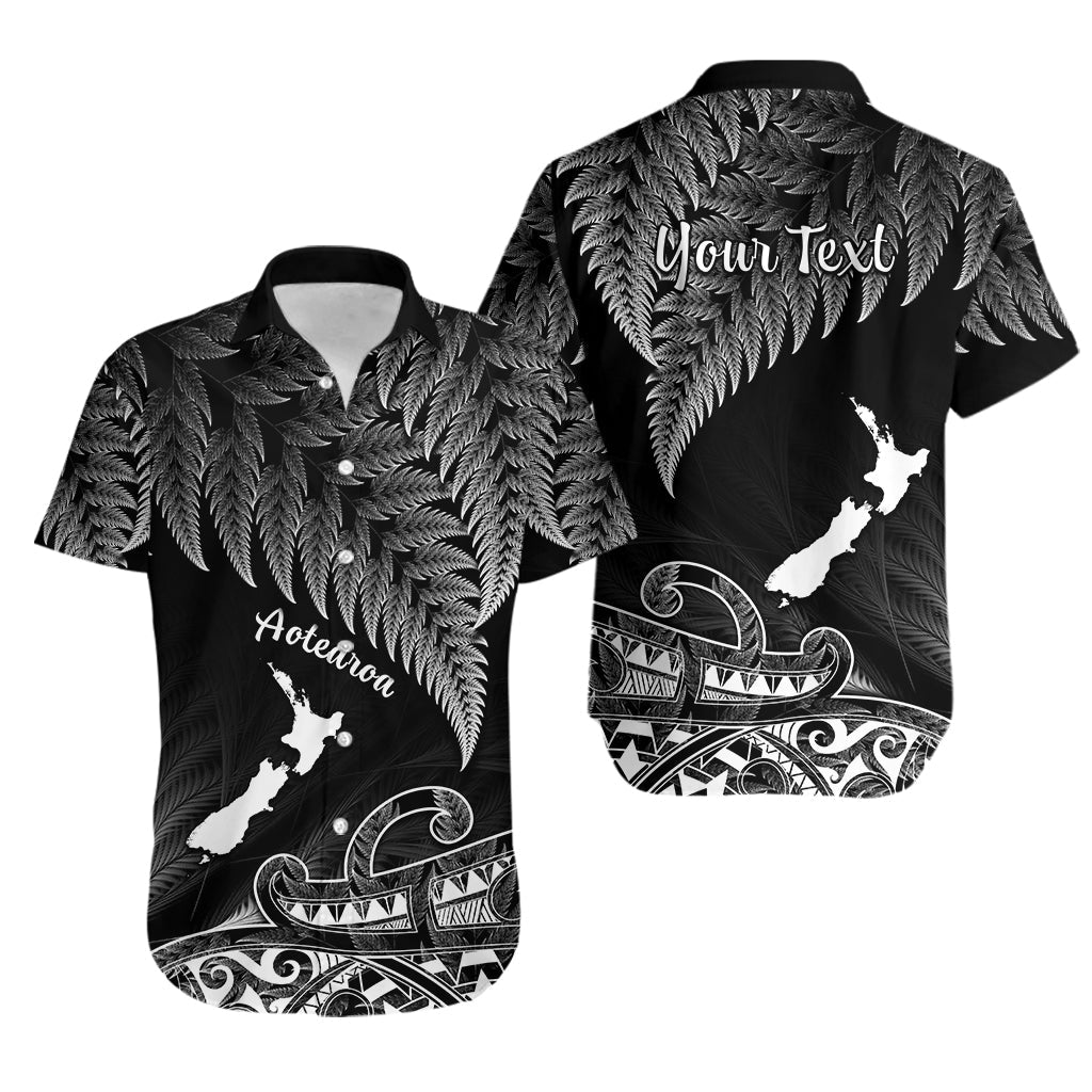 (Custom Personalised) New Zealand Silver Fern Hawaiian Shirt Aotearoa Map Maori LT14 Black - Polynesian Pride