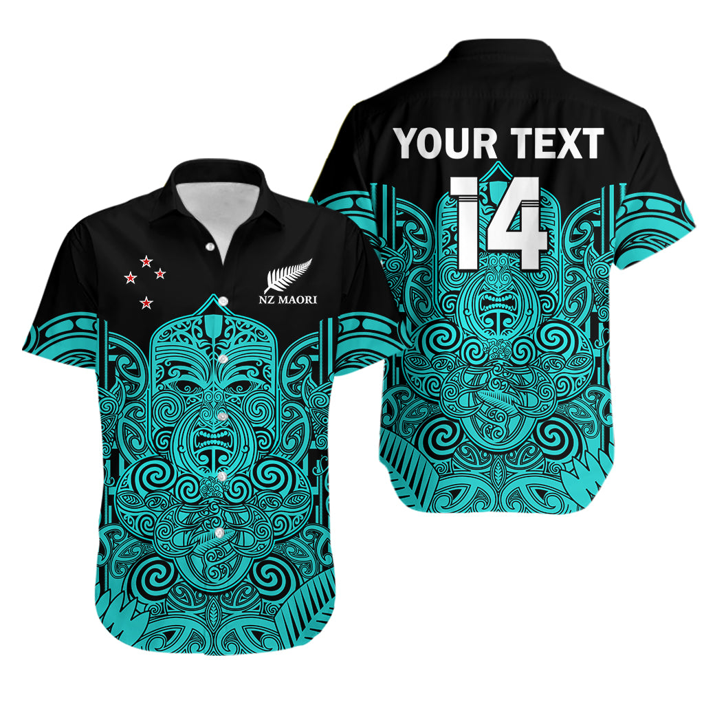 (Custom Text And Number) New Zealand Tiki Rugby Hawaiian Shirt NZ Maori Koru Pattern Ver.02 LT14 Turquoise - Polynesian Pride