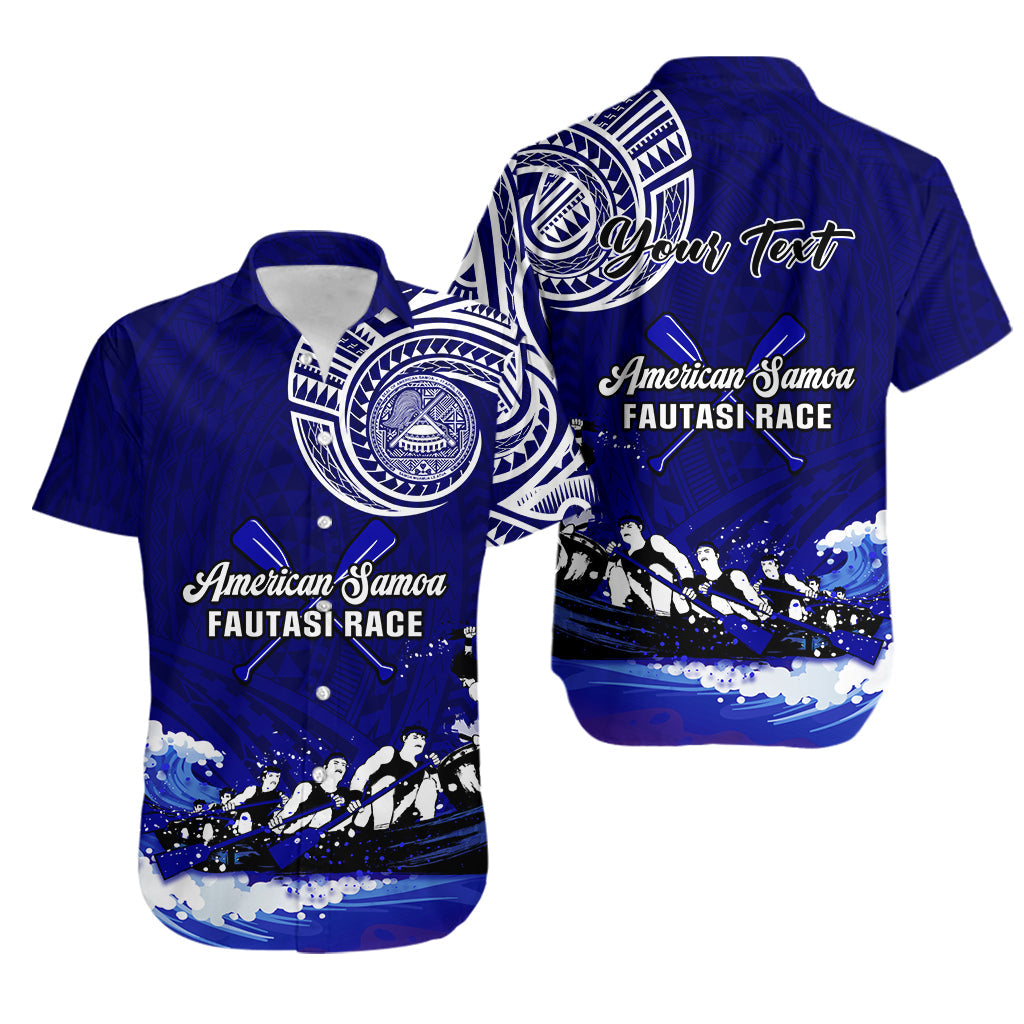 (Custom Personalised) American Samoa Hawaiian Shirt Fautasi Race Samoan Pattern Ver.01 LT14 Blue - Polynesian Pride