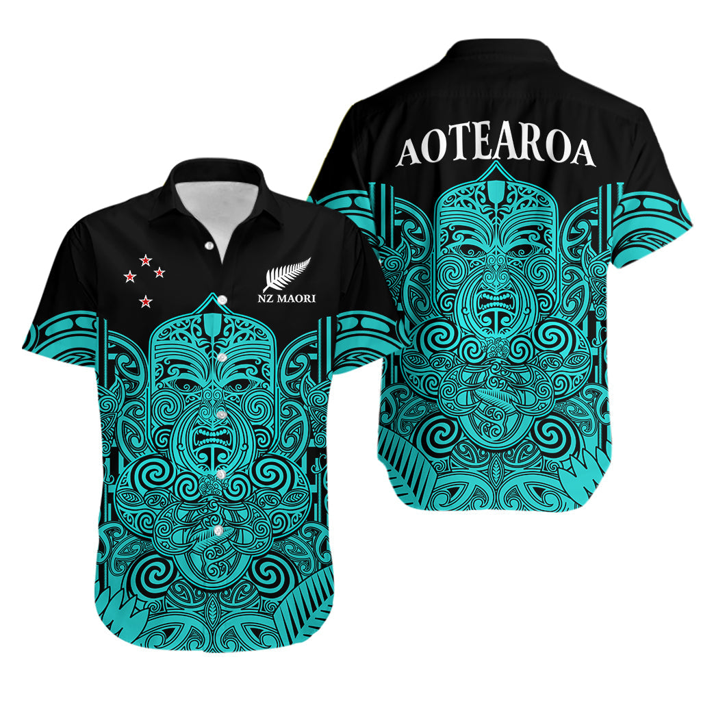 New Zealand Tiki Rugby Hawaiian Shirt NZ Maori Koru Pattern Ver.02 LT14 Turquoise - Polynesian Pride