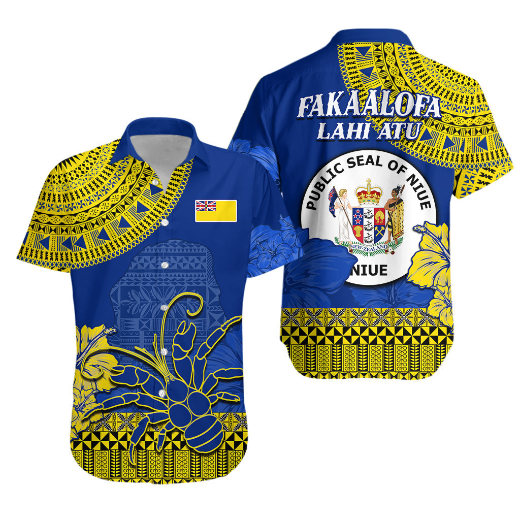 Niue Hiapo Hawaiian Shirt Rock of Polynesia Tapa Niuean Crab Happy Day LT13 Unisex Blue - Polynesian Pride