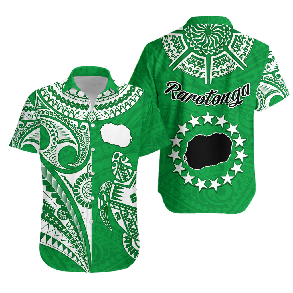 Rarotonga Cook Islands Hawaiian Shirt Turtle and Map Style Green LT13 Unisex Green - Polynesian Pride