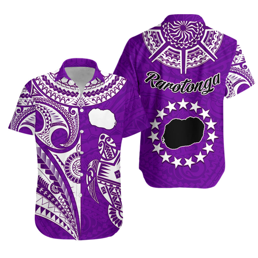 Rarotonga Cook Islands Hawaiian Shirt Turtle and Map Style Purple LT13 Unisex Purple - Polynesian Pride