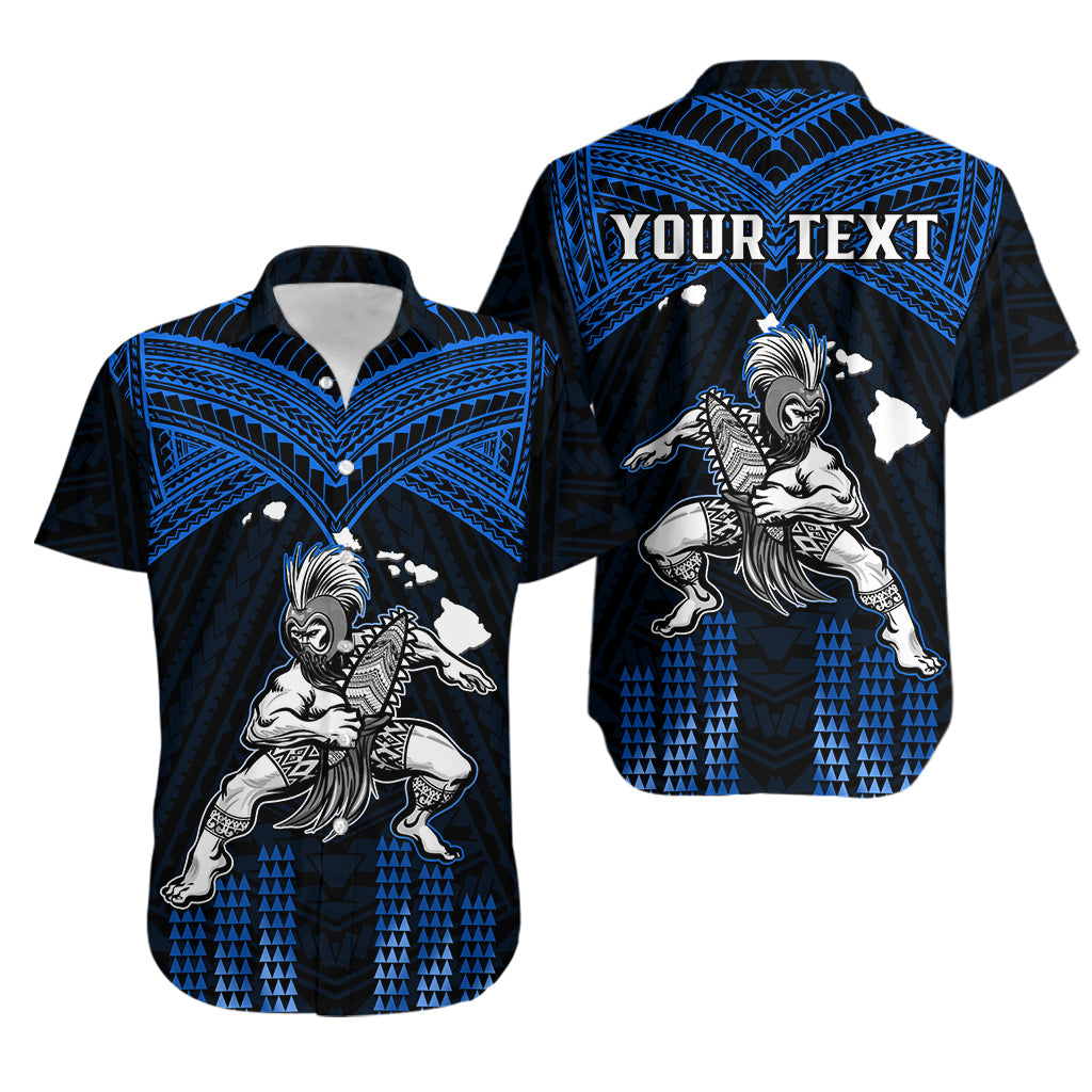 (Custom Personalised) Hawaii Hawaiian Shirt Hawaiian Warrior With Weapon Polynesian Ver.06 LT14 Blue - Polynesian Pride