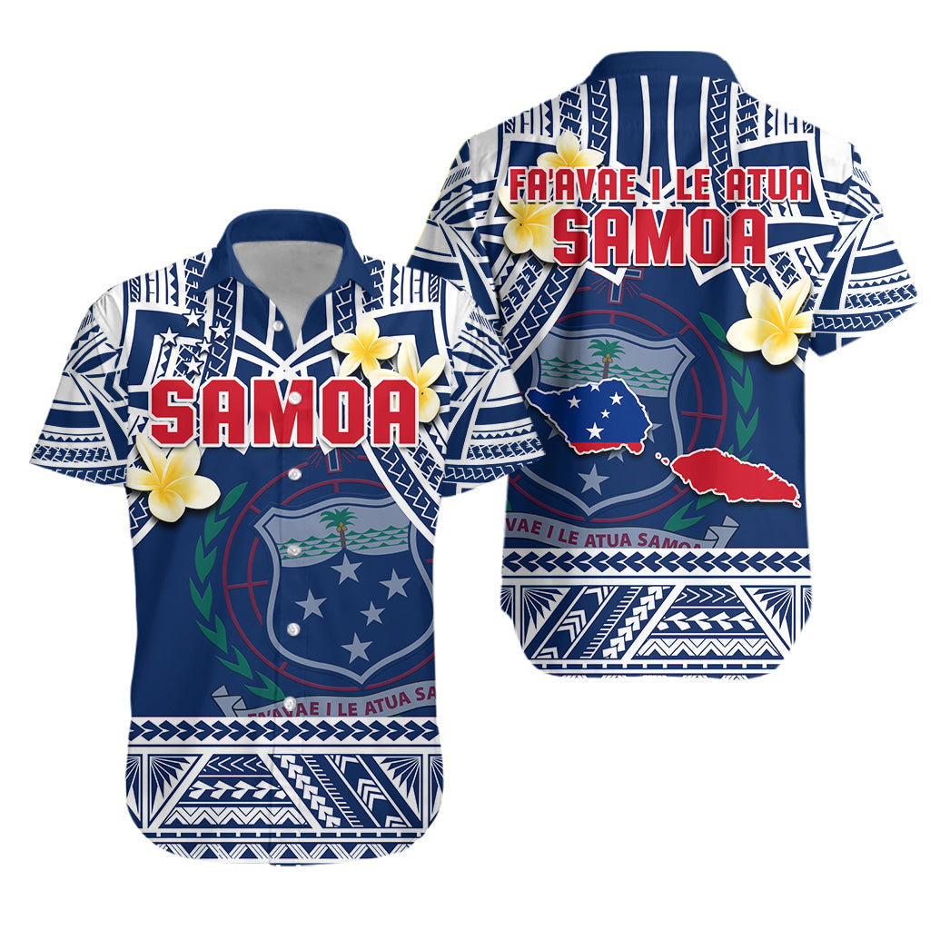 Samoa Hawaiian Shirt Samoan Plumeria Flowers Mix Polynesian Pattern LT14 Unisex Blue - Polynesian Pride