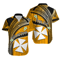 Custom Wallis And Futuna Matching Dress and Hawaiian Shirt Plumeria Flowers with Gold Polynesian Pattern LT14 - Polynesian Pride