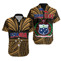 Custom Polynesian Couple Outfits Samoa Tatau Matching Dress and Hawaiian Shirt Gold Polynesian Proud Samoan LT13 - Polynesian Pride