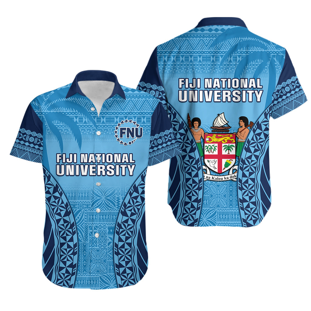 Fiji University Hawaiian Shirt National Fijian Tapa Pattern Blue LT14 Blue - Polynesian Pride